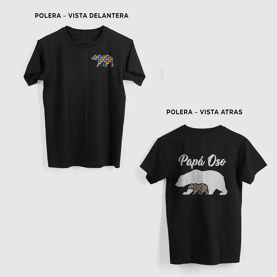 Polera Papá Oso Autismo – Polera Familiar con Oso de Piezas de Colores 1