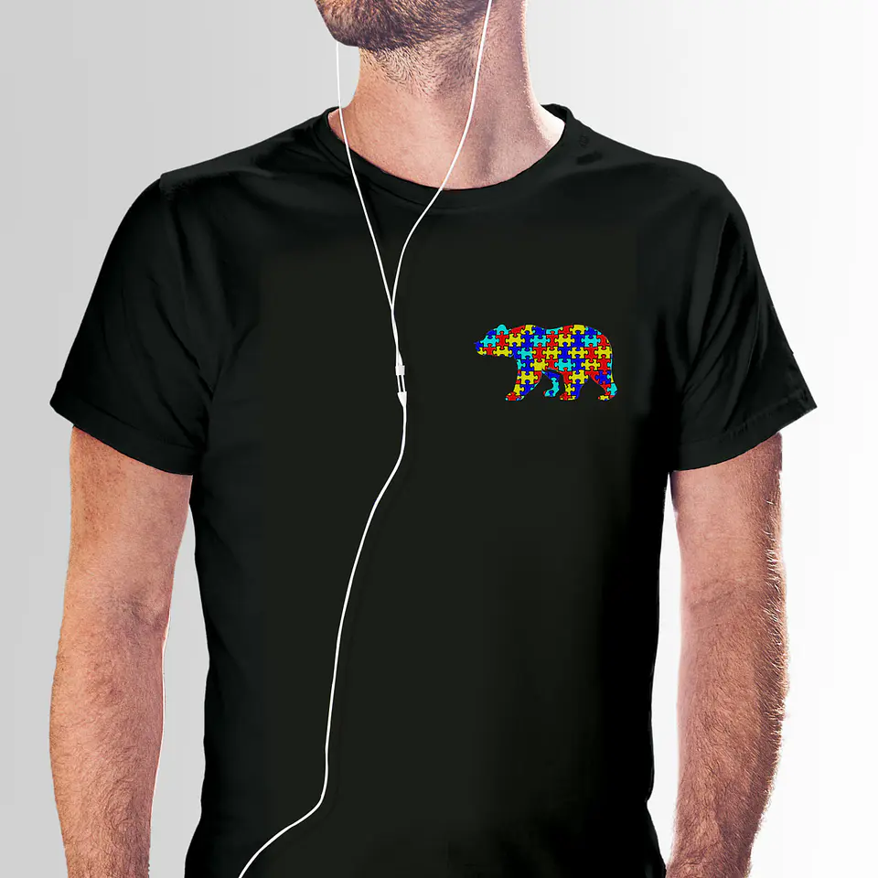 Polera Papá Oso Autismo – Polera Familiar con Oso de Piezas de Colores 4