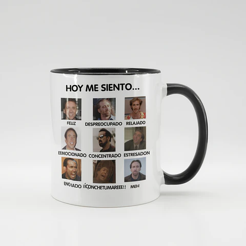 Tazón Nicolas Cage “Hoy Me Siento…” | Taza Divertida Meme Estados de Ánimo Chile