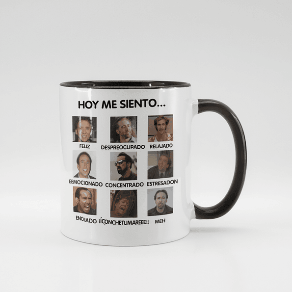 Tazón Nicolas Cage “Hoy Me Siento…” | Taza Divertida Meme Estados de Ánimo Chile 1
