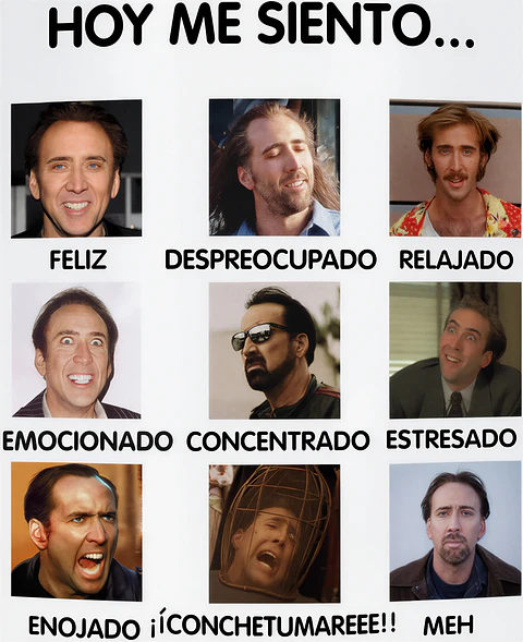 Tazón Nicolas Cage “Hoy Me Siento…” | Taza Divertida Meme Estados de Ánimo Chile