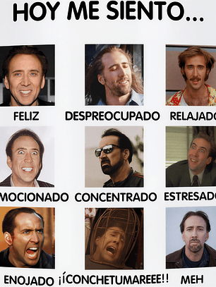 Tazón Nicolas Cage “Hoy Me Siento…” | Taza Divertida Meme Estados de Ánimo Chile