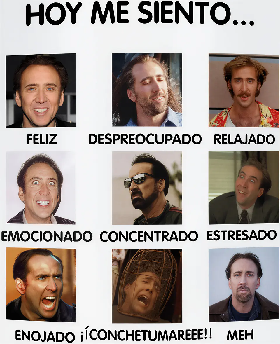 Tazón Nicolas Cage “Hoy Me Siento…” | Taza Divertida Meme Estados de Ánimo Chile 2