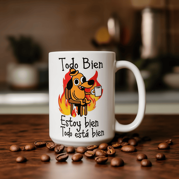 Tazón “Todo Bien, Estoy Bien” | Taza Meme Perro en Llamas | Regalo Divertido y Sarcástico 6