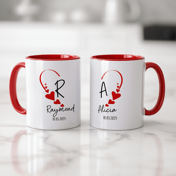 Pack 2 Tazones Personalizados para San Valentín | Tazas en Pareja con Nombres y Fecha 1