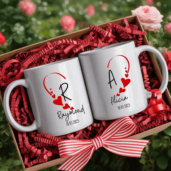 Pack 2 Tazones Personalizados para San Valentín | Tazas en Pareja con Nombres y Fecha 2