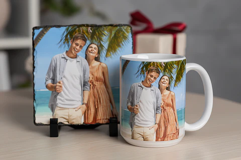 Pack San Valentín Personalizado: Tazón 15oz + Foto en Marco de Piedra