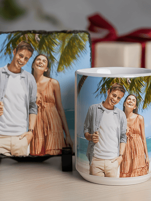 Pack San Valentín Personalizado: Tazón 15oz + Foto en Marco de Piedra