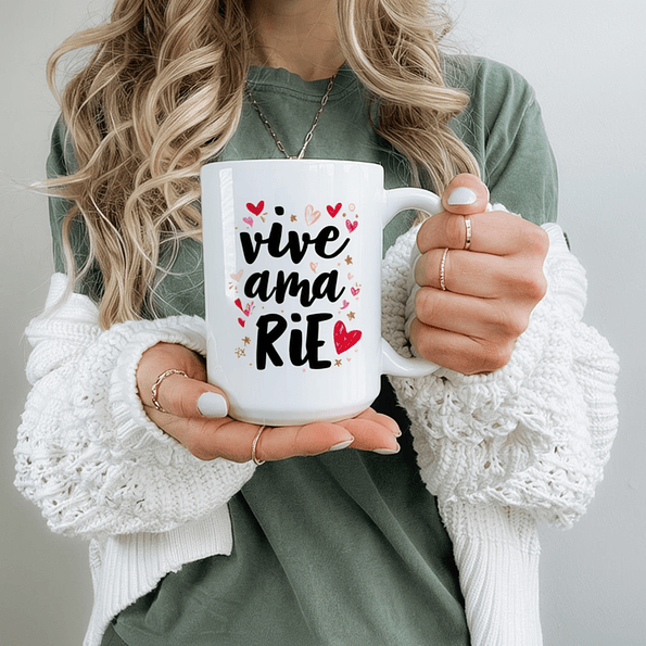 Tazón “Vive Ama Ríe” – Taza Motivacional con Corazones | 11 oz y 15 oz 3