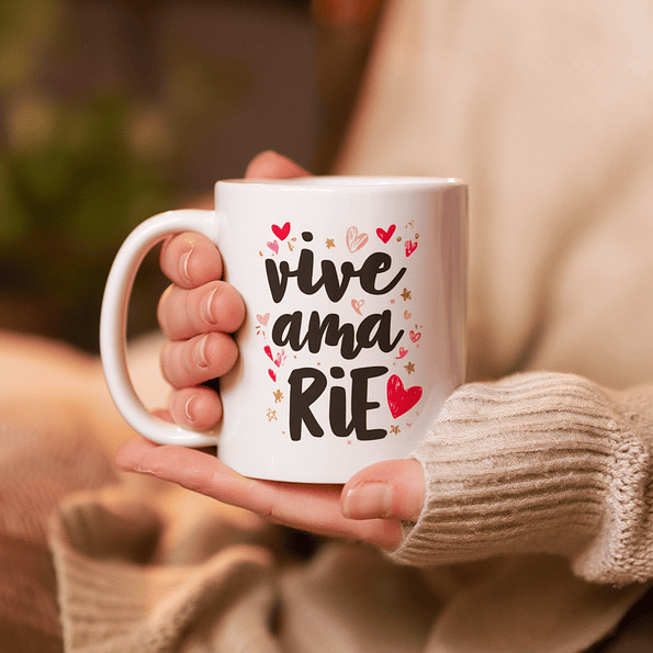 Tazón “Vive Ama Ríe” – Taza Motivacional con Corazones | 11 oz y 15 oz 4