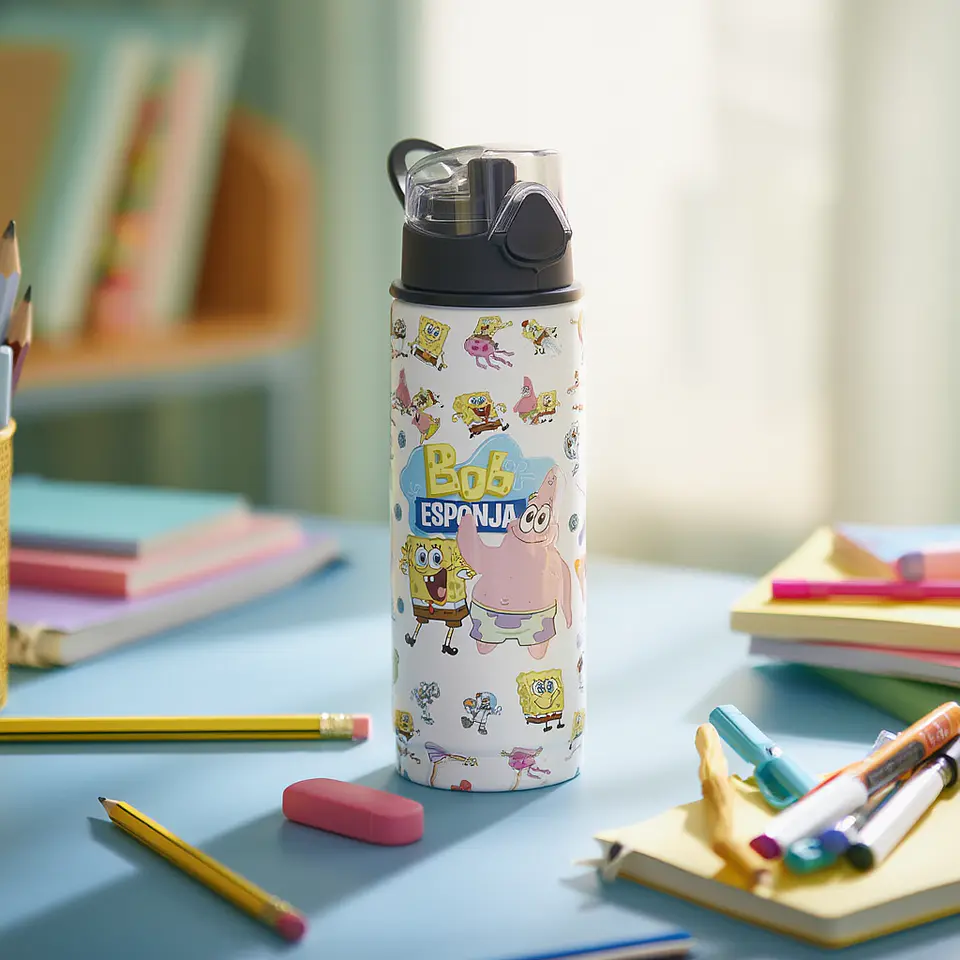 Botella de Agua Bob Esponja 750 ml de Aluminio | Libre de BPA | Uso Diario 4