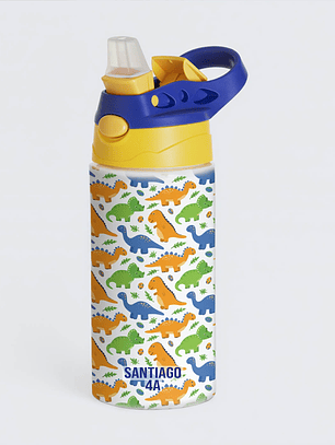 Botella Infantil Dinosaurios Personalizada 500 ml con Nombre y Curso – Aluminio Libre de BPA | Tazasideas.cl