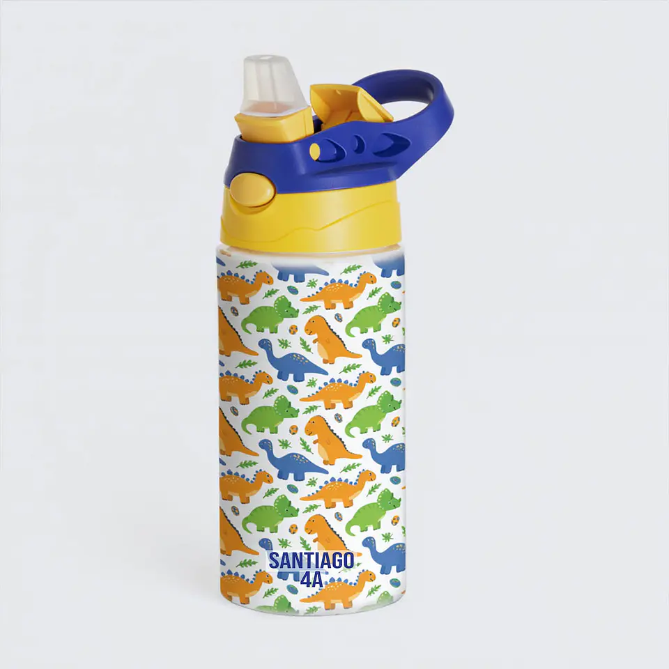 Botella Infantil Dinosaurios Personalizada 500 ml con Nombre y Curso – Aluminio Libre de BPA | Tazasideas.cl 1