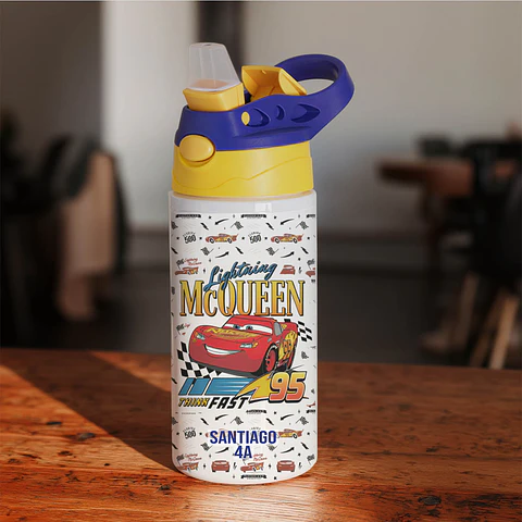 Botella Cars Lightning McQueen Personalizada 500 ml con Nombre y Curso – Aluminio Libre de BPA | Tazasideas.cl