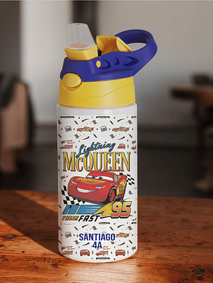 Botella Cars Lightning McQueen Personalizada 500 ml con Nombre y Curso – Aluminio Libre de BPA | Tazasideas.cl
