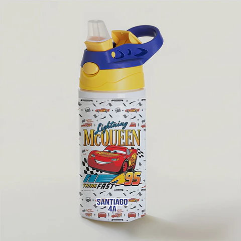 Botella Cars Lightning McQueen Personalizada 500 ml con Nombre y Curso – Aluminio Libre de BPA | Tazasideas.cl