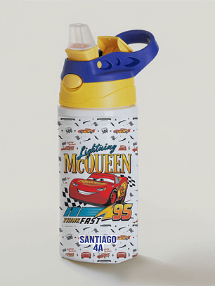 Botella Cars Lightning McQueen Personalizada 500 ml con Nombre y Curso – Aluminio Libre de BPA | Tazasideas.cl