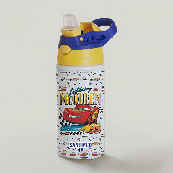 Botella Cars Lightning McQueen Personalizada 500 ml con Nombre y Curso – Aluminio Libre de BPA | Tazasideas.cl 2