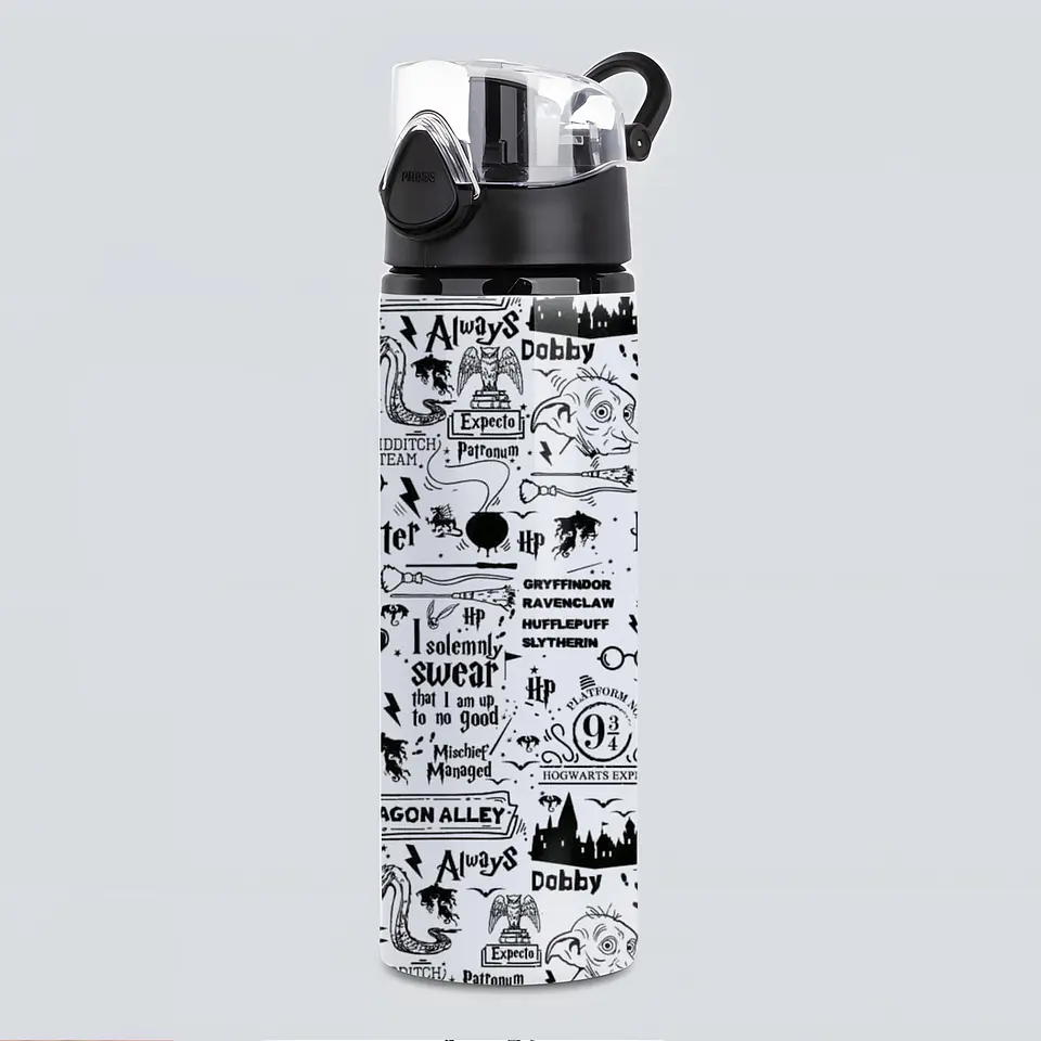 Botella de Agua Harry Potter 750 ml de Aluminio con Tapa Antiderrame y Botón – Diseño Always Hogwarts 1