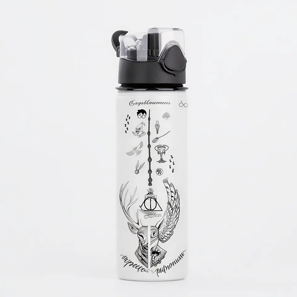 Botella de Agua Inspirada en Harry Potter 750 ml de Aluminio con Tapa Antiderrame y Botón 1