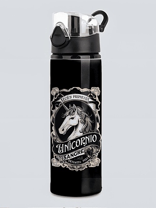 Botella de Aluminio Unicornio “Sangre de Unicornio” 750 ml – Botella Antiderrame con Botón | Diseño Fantasía