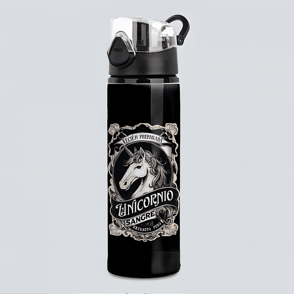 Botella de Aluminio Unicornio “Sangre de Unicornio” 750 ml – Botella Antiderrame con Botón | Diseño Fantasía 1