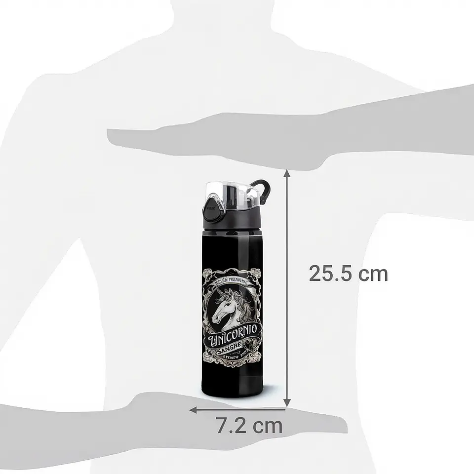 Botella de Aluminio Unicornio “Sangre de Unicornio” 750 ml – Botella Antiderrame con Botón | Diseño Fantasía 3