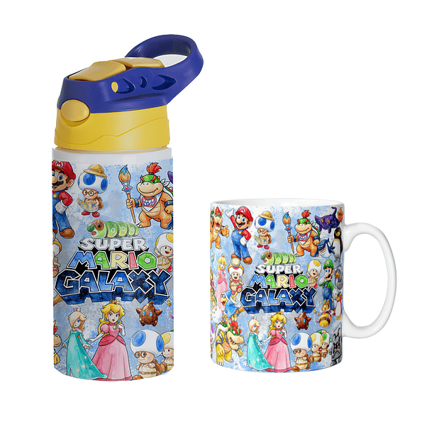 Pack Super Mario Galaxy Botella 750 ml + Taza 11 oz | Set Gamer Infantil 1