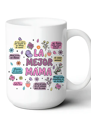 Tazón Día de la Madre 15oz Cerámica – Diseño La Mejor Mamá | Regalo Original Mamá