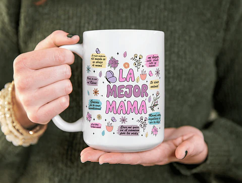 Tazón Día de la Madre 15oz Cerámica – Diseño La Mejor Mamá | Regalo Original Mamá