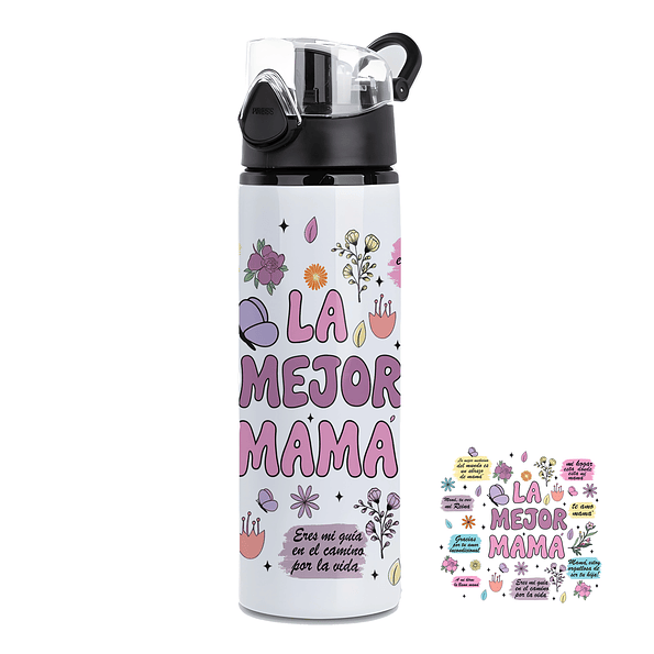 Botella de Agua 750ml Aluminio – Diseño La Mejor Mamá | Botella Deportiva Térmica 1