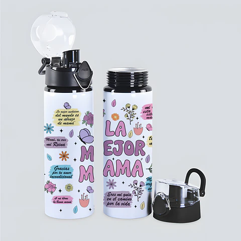 Botella de Agua 750ml Aluminio – Diseño La Mejor Mamá | Botella Deportiva Térmica