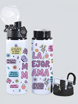 Botella de Agua 750ml Aluminio – Diseño La Mejor Mamá | Botella Deportiva Térmica