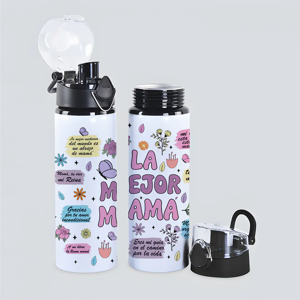 Botella de Agua 750ml Aluminio – Diseño La Mejor Mamá | Botella Deportiva Térmica 2