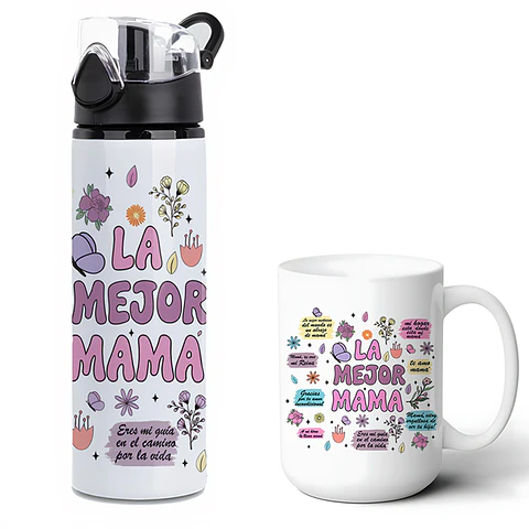 Pack Regalo Día de la Madre Tazón 15oz + Botella 750ml Aluminio La Mejor Mamá
