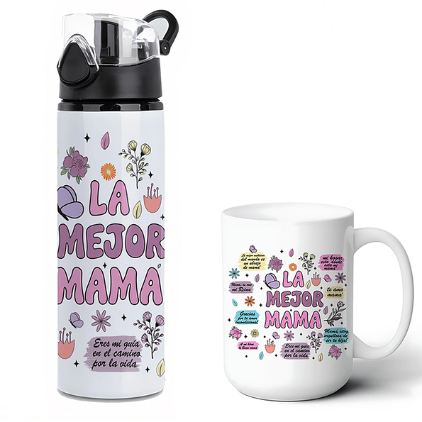 Pack Regalo Día de la Madre Tazón 15oz + Botella 750ml Aluminio La Mejor Mamá 1