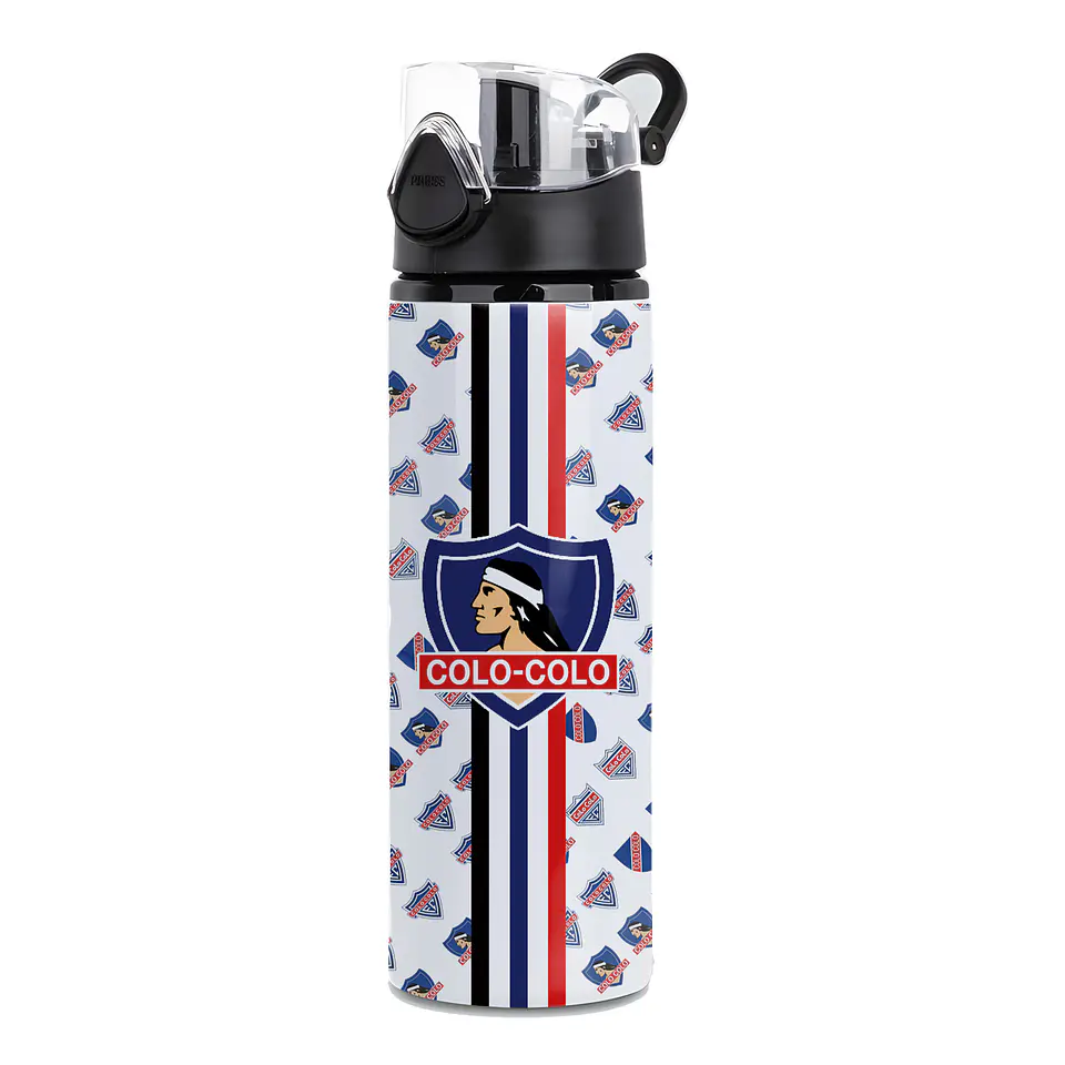 Botella de Agua 750ml Aluminio Diseño Fútbol Blanco y Negro Estilo Colo Colo 1