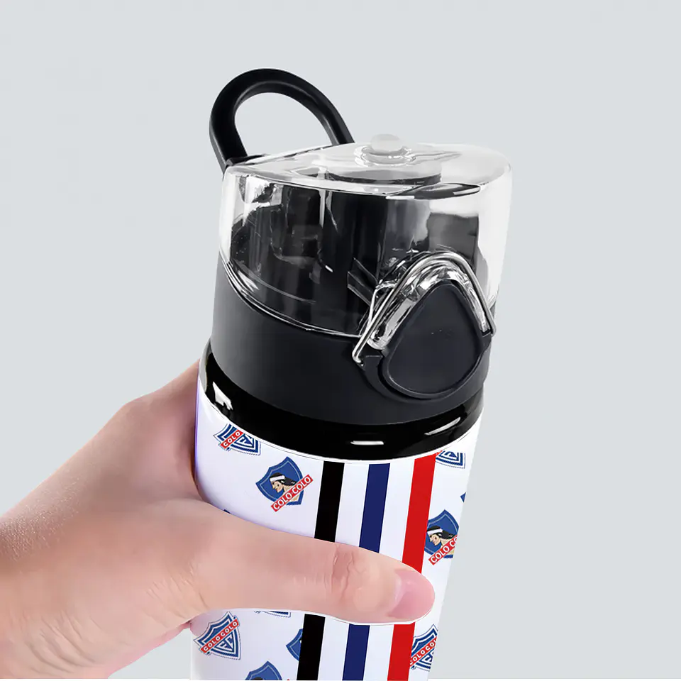 Botella de Agua 750ml Aluminio Diseño Fútbol Blanco y Negro Estilo Colo Colo 2