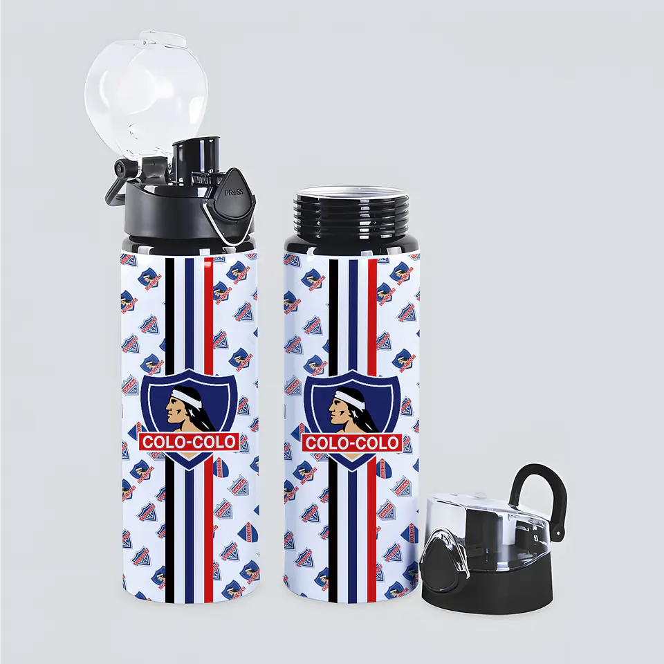 Botella de Agua 750ml Aluminio Diseño Fútbol Blanco y Negro Estilo Colo Colo 4