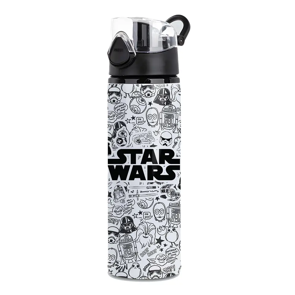 Botella de Agua 750ml Star War Aluminio Diseño Galáctico Espacial Blanco y Negro 1