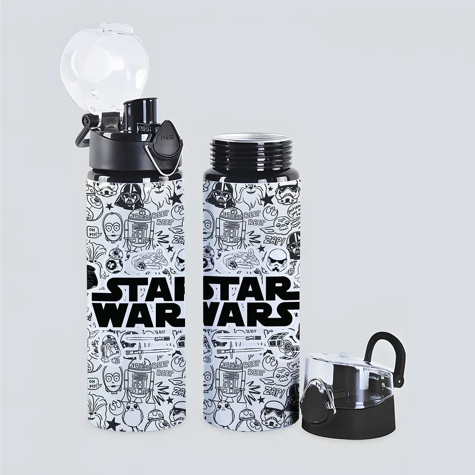 Botella de Agua 750ml Star War Aluminio Diseño Galáctico Espacial Blanco y Negro 3