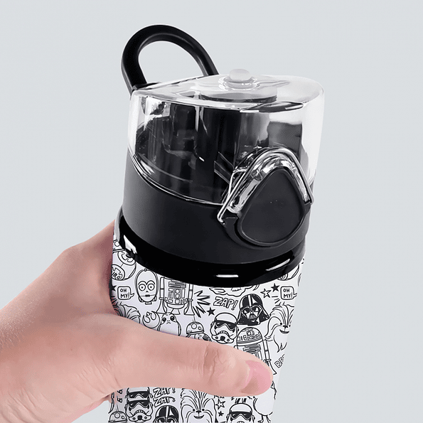 Botella de Agua 750ml Star War Aluminio Diseño Galáctico Espacial Blanco y Negro 4