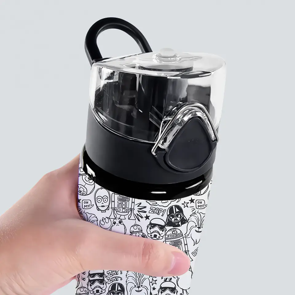 Botella de Agua 750ml Star War Aluminio Diseño Galáctico Espacial Blanco y Negro 4