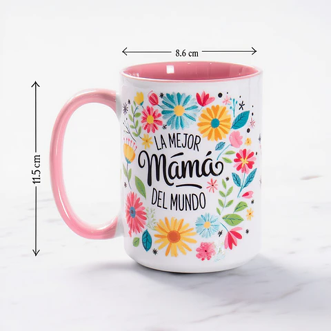 Tazón Día de la Madre 15 oz “La Mejor Mamá del Mundo” | Taza Floral Regalo Mamá