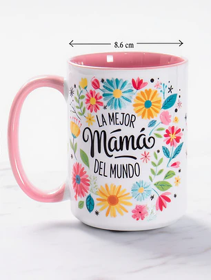 Tazón Día de la Madre 15 oz “La Mejor Mamá del Mundo” | Taza Floral Regalo Mamá