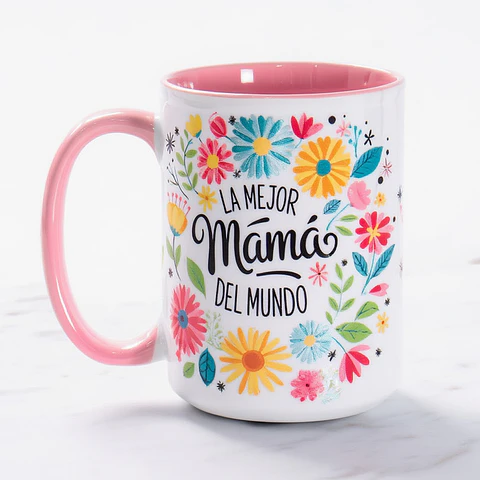 Tazón Día de la Madre 15 oz “La Mejor Mamá del Mundo” | Taza Floral Regalo Mamá