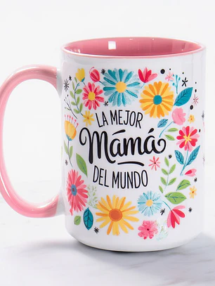 Tazón Día de la Madre 15 oz “La Mejor Mamá del Mundo” | Taza Floral Regalo Mamá