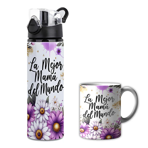 Pack Día de la Madre Botella 750 ml + Tazón 11 oz “La Mejor Mamá del Mundo” | Regalo Mamá