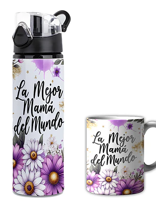 Pack Día de la Madre Botella 750 ml + Tazón 11 oz “La Mejor Mamá del Mundo” | Regalo Mamá