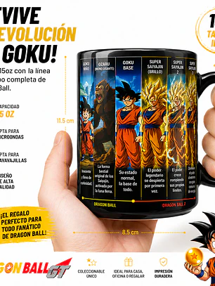 Tazón Dragon Ball Fases de Goku 15oz | Taza Anime Goku Todas sus Transformaciones | Regalo Otaku